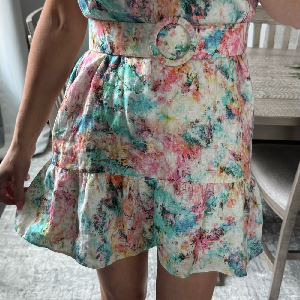 Pastel Floral Sleeveless Spring Summer Belted Dress - Picture 11 of 12